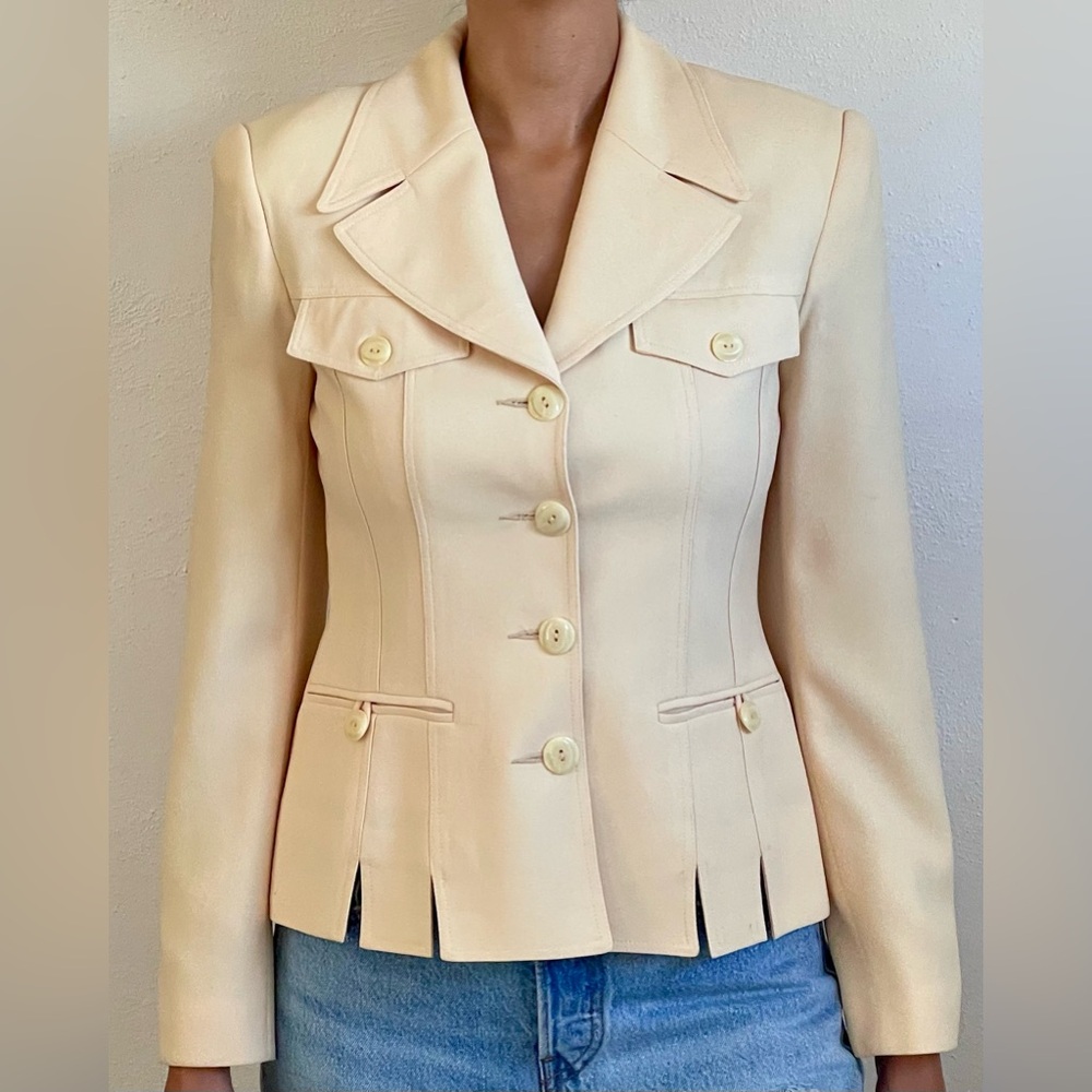 Vintage Sunny Names Paris Butter Yellow Hourglass Peplum Blazer Size 4